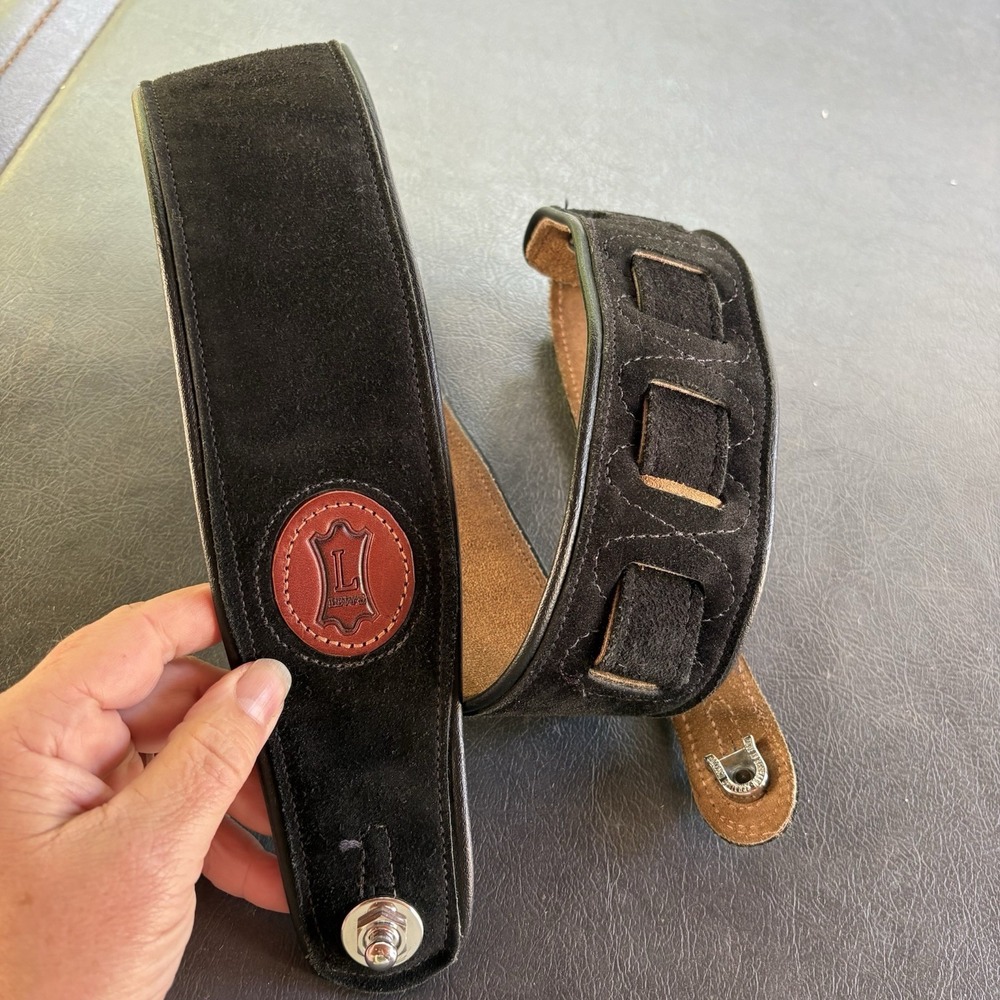 Levy's Black Suede Leather Guitar Strap With Strap Lock System Clips